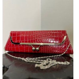 Womens Faux Snakeskin Clutch Bag Adjustable Strap Size L Red